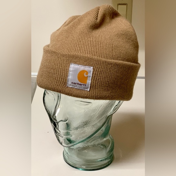 Adult Unisex One Size 100% Acrylic Cuffed CARHARTT Watch Cap Beige Tan Beanie - Picture 7 of 9